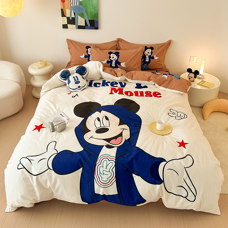 Todo el algodón grueso molienda Mickey otoño invierno impresión de cuatro piezas de dibujos animados para niños sábanas de algodón cubierta de tres piezas