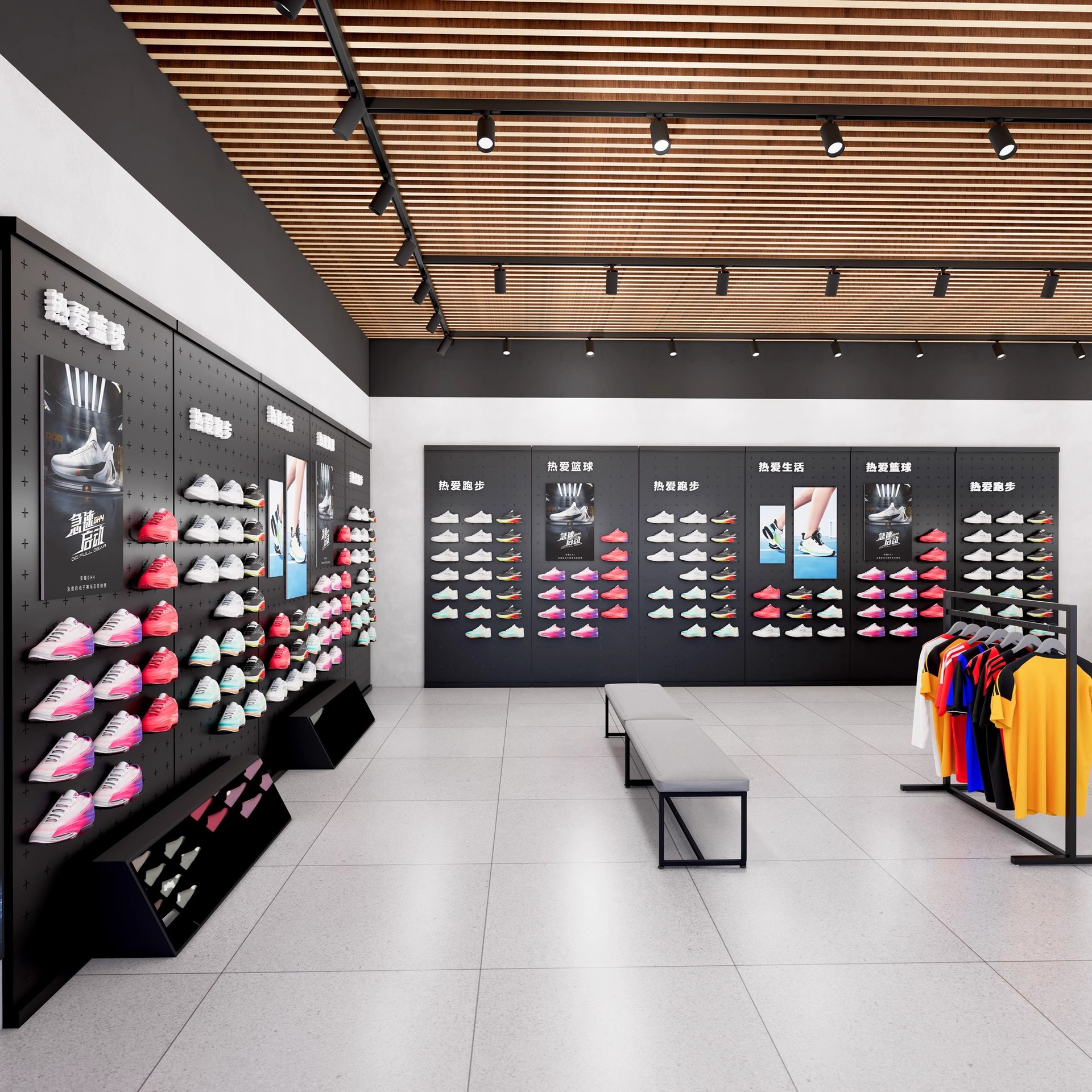 Tienda de ropa transfronteriza estante de exhibición de zapatos deportivos estante de exhibición de zapatos y ropa centro comercial estante de exhibición de productos de hierro