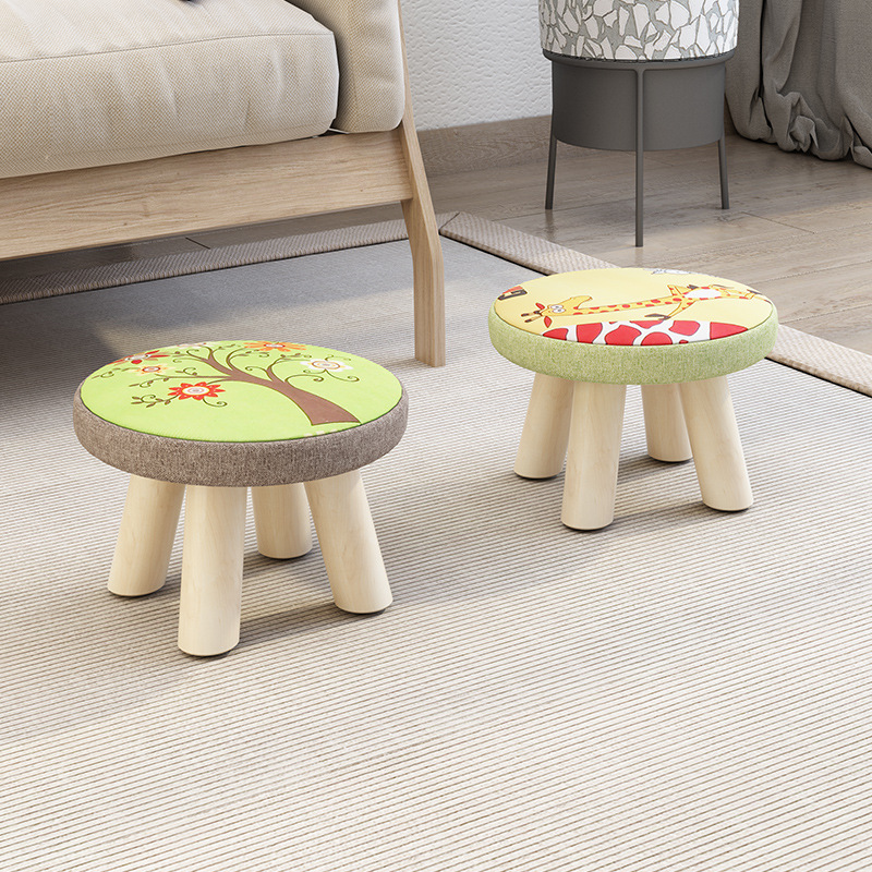 Small wooden round low stool for home, cute children's sofa stool, baby chair, cartoon stylish creative small stool