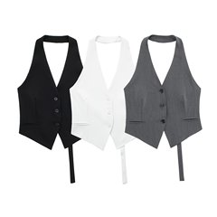ヨーロッパとアメリカのクロスボーダー婦人服卸売女性のバックレスホルターネックベストベストショートファッショナブル