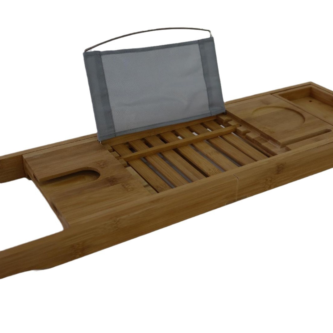 Bambú retráctil baño estante bañera bandeja cama y desayuno baño teléfono móvil estante de almacenamiento plana antideslizante bambú bañera rack