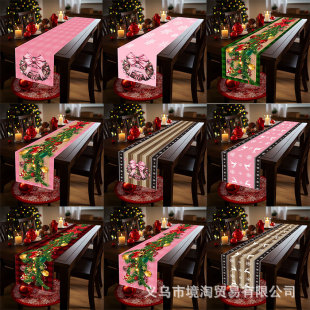 Cross-border hot sale linen Christmas table runner home dining room living room dining table indoor outdoor holiday decoration tablecloth