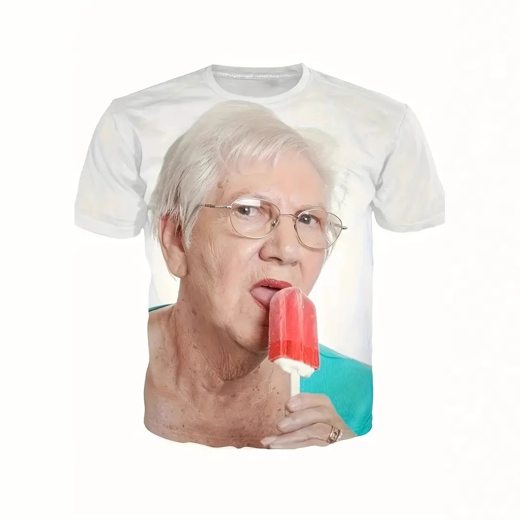 2024 venta caliente divertido paleta divertida leche vieja impresión 3D hombres suelta transpirable manga corta salvaje camiseta de cuello redondo