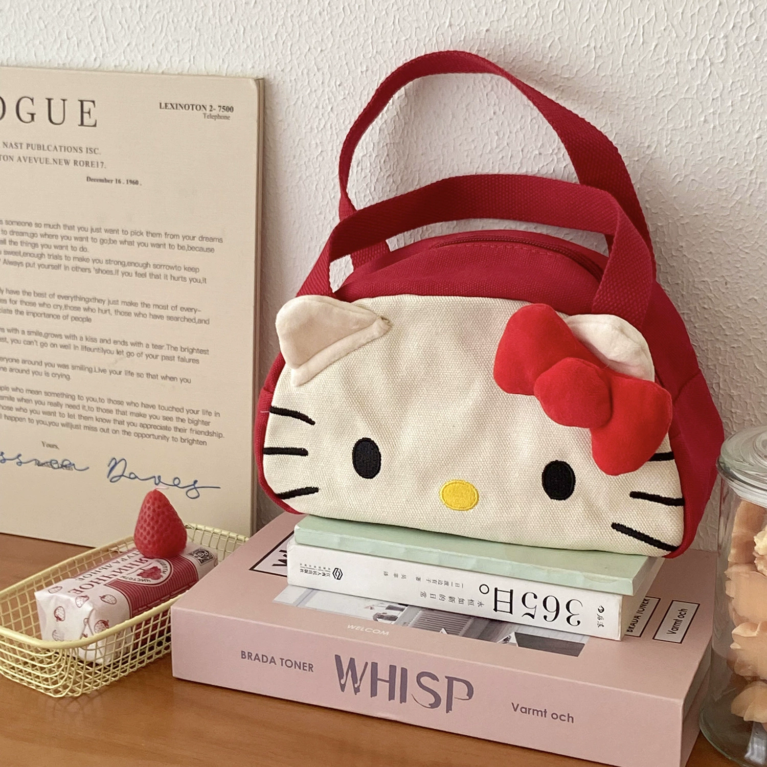 Ручной косметичка Japanese Cartoon Card Holder, холст 24×9×17 см, красная