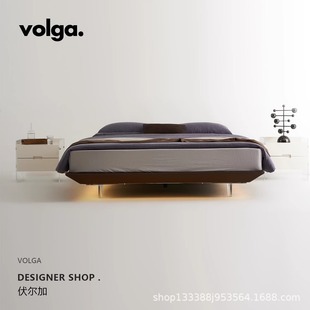 No bedside suspension bed modern simple bedroom side bed 2024 new saddle leather suspension bed light belt