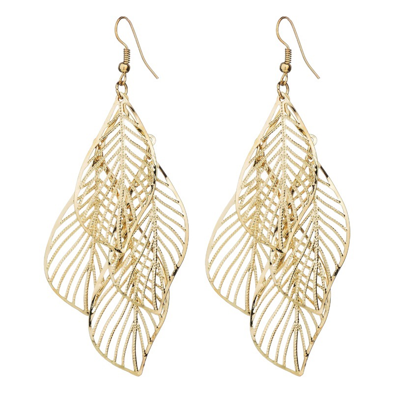 E1215 simple todo partido exagerado hoja pendientes de las mujeres multi-capa de metal hueco hoja pendientes