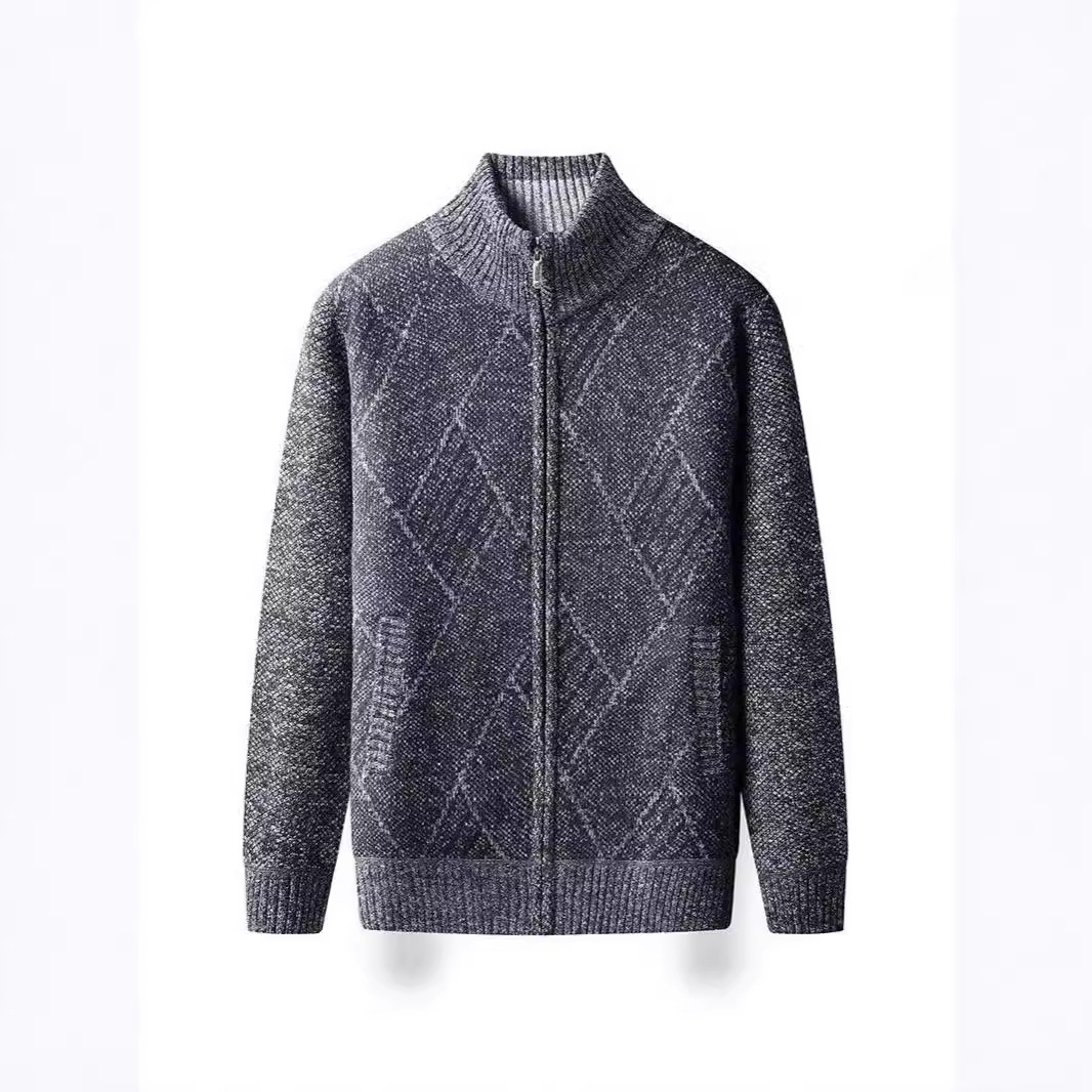 Autumn and Winter Thick Men's Stand up Collar Zipper cardigan Korean Edition Trendy Knitted Sweater_voghion.com