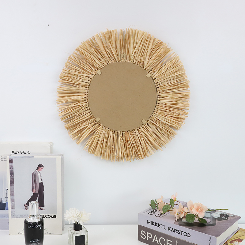 Espejo de maquillaje de hierba de estilo nórdico transfronterizo, espejo decorativo tejido a mano, espejo de fondo de vivienda creativo, pared de pared de hogar