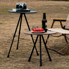 Outdoor camping cafe portable tripod folding table camping lightweight small round table coffee table wood grain retro