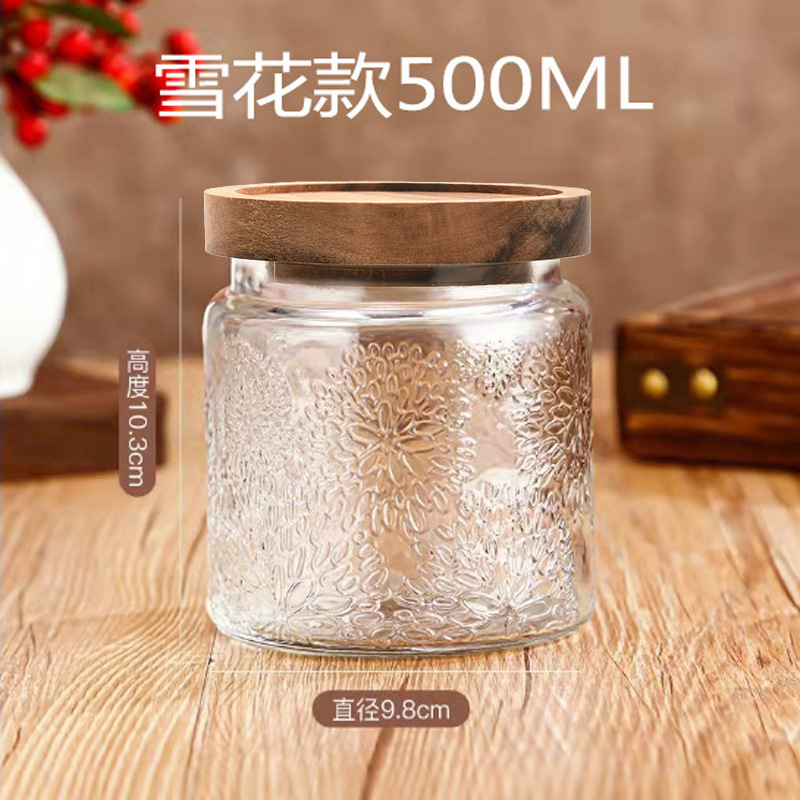 Tarro de almacenamiento de flores de Begonia vintage con tapa de madera tarro de almacenamiento tarro de vidrio sellado granos de té de frutas secas fábrica al por mayor