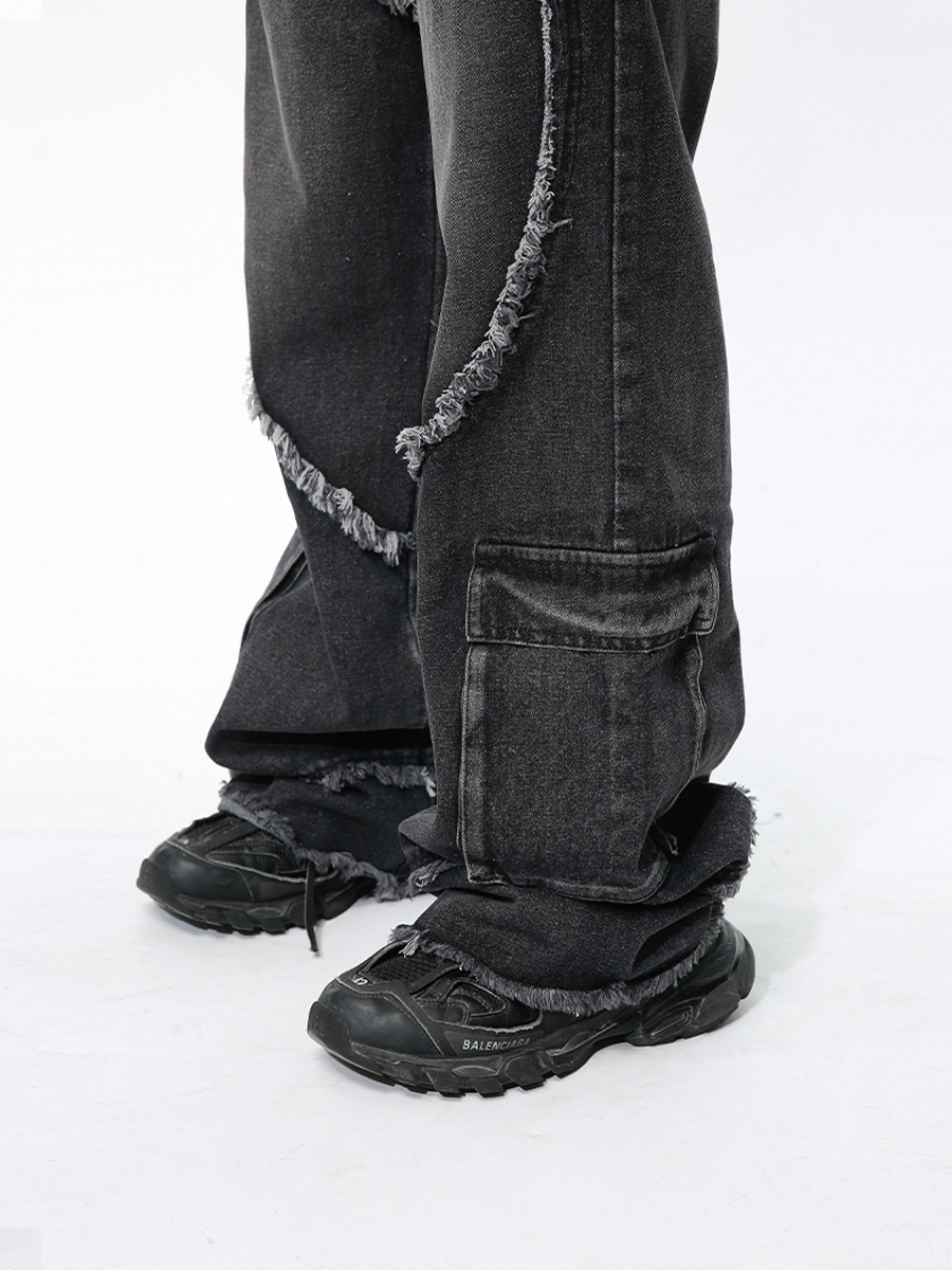 Mtlclothes ropa de los hombres | 2024 primavera nueva moda Moda frayed Patch retro Loose jeans