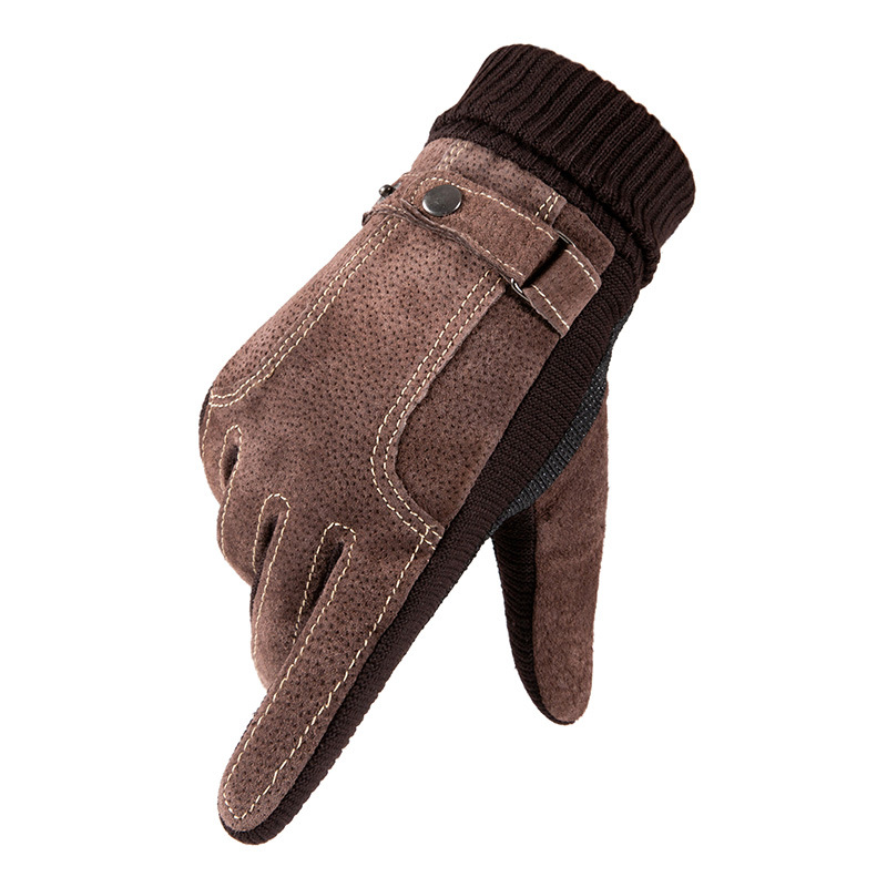 Guantes térmicos para hombres y mujeres de piel de cerdo acanalada engrosada cálido dedo completo guantes de pantalla táctil ciclismo deportes guantes de otoño e invierno