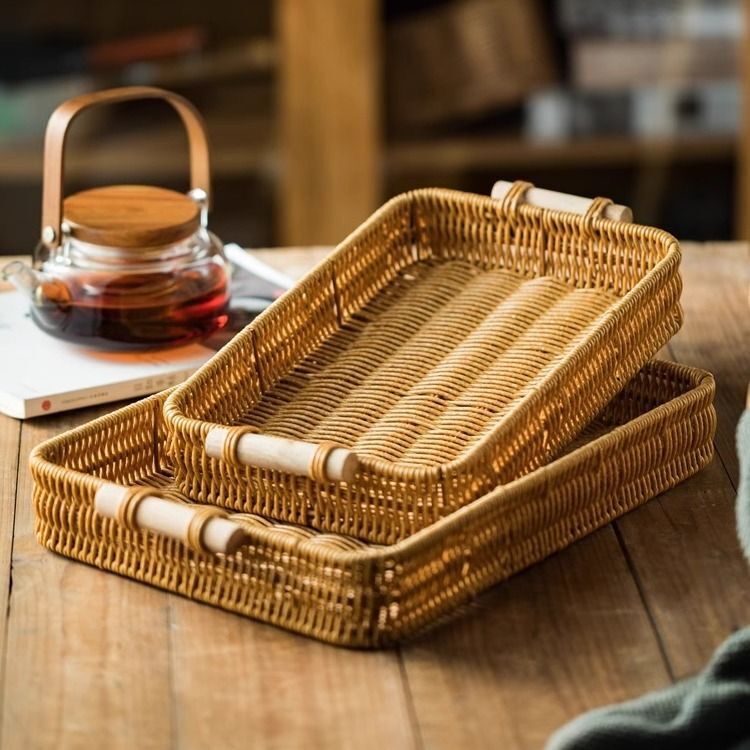 Rattan-like fruit plate household bread cake pastry plate snack dried fruit storage basket living room hotel towel tray basket