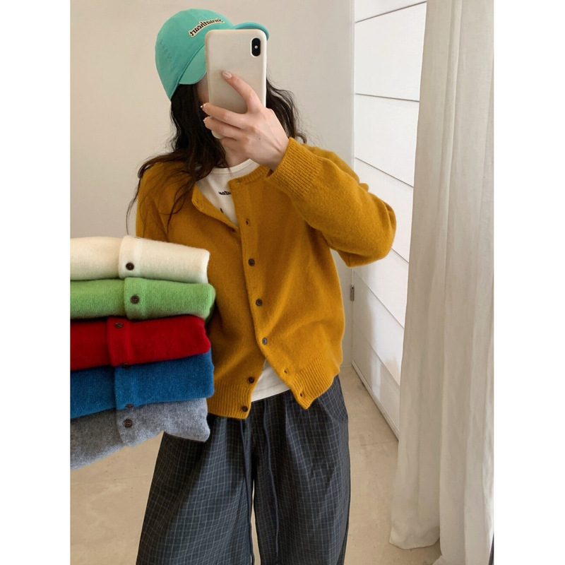 Musi Quality 100% Pure Wool Pure Color Woolen Sweater for Women Autumn and Winter New Korean Style Puyuan Knitted Cardigan M6726