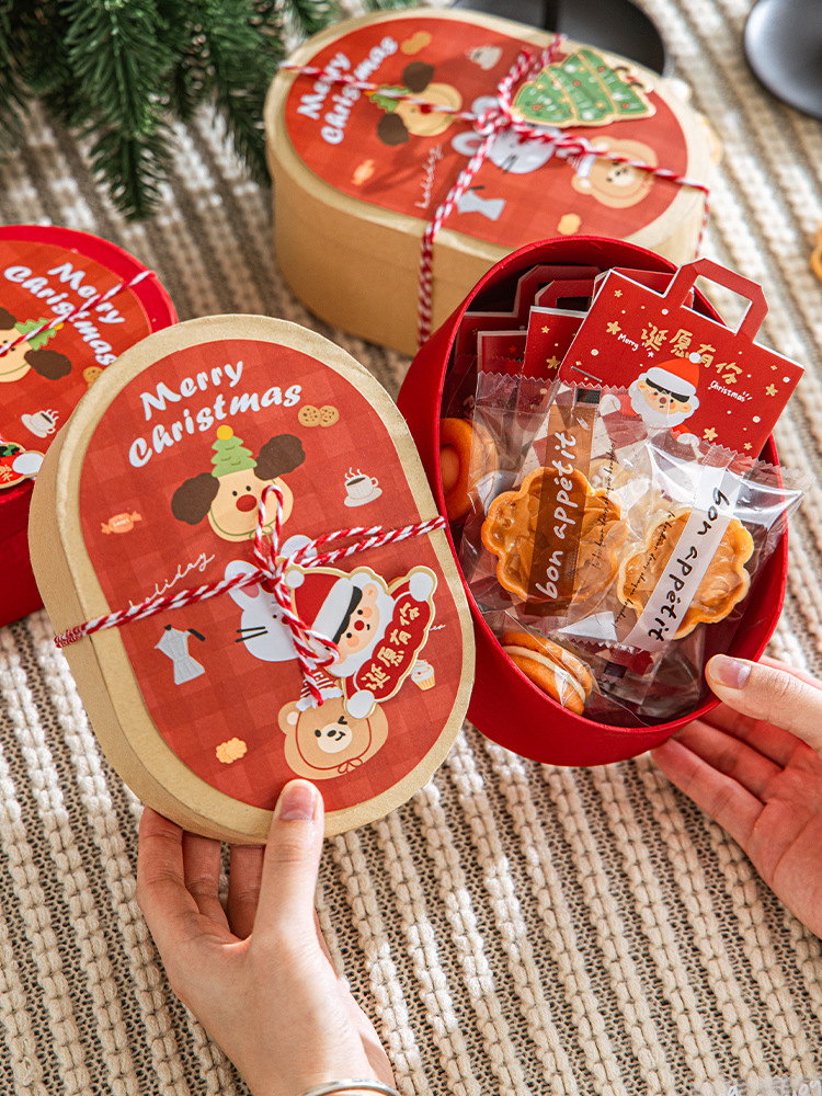 圣诞节椭圆形包装盒牛皮纸礼盒纸盒礼物饼干伴手礼品打包空盒子