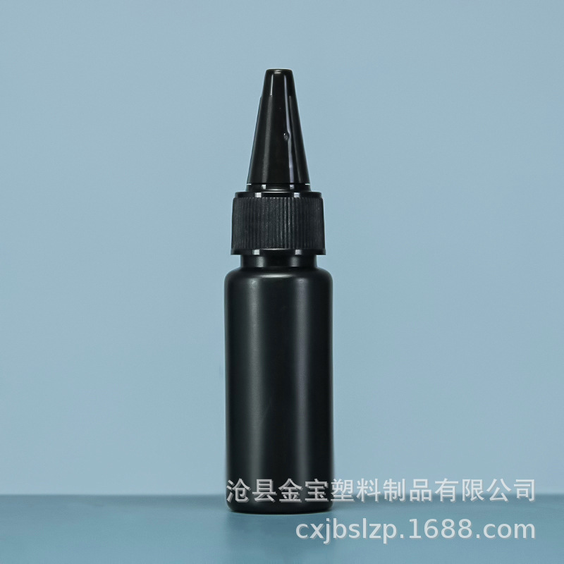 Fabricante 30ml negro a prueba de luz botella puntiaguda PE botella de plástico botella dispensadora botella de tinta botella dispensadora UV