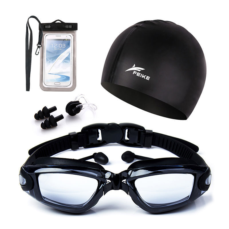 Gafas de natación para hombres de alta definición, gafas de natación anti-neblame para adultos, niños y niñas con tapones de auriculares, gafas de natación de marco grande, cubierta de sombrero