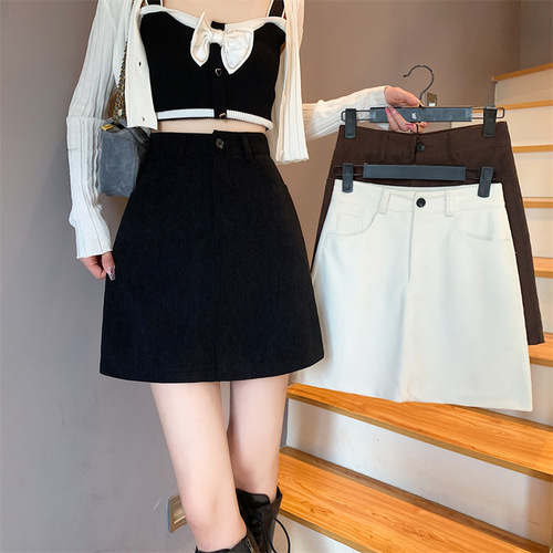 Hip Splitting Fall/Winter Sleeveless A-Line Maxi Skirt Women's Large Size Corduroy Medium Brown Side Retro Cover Skirt for Plus Size