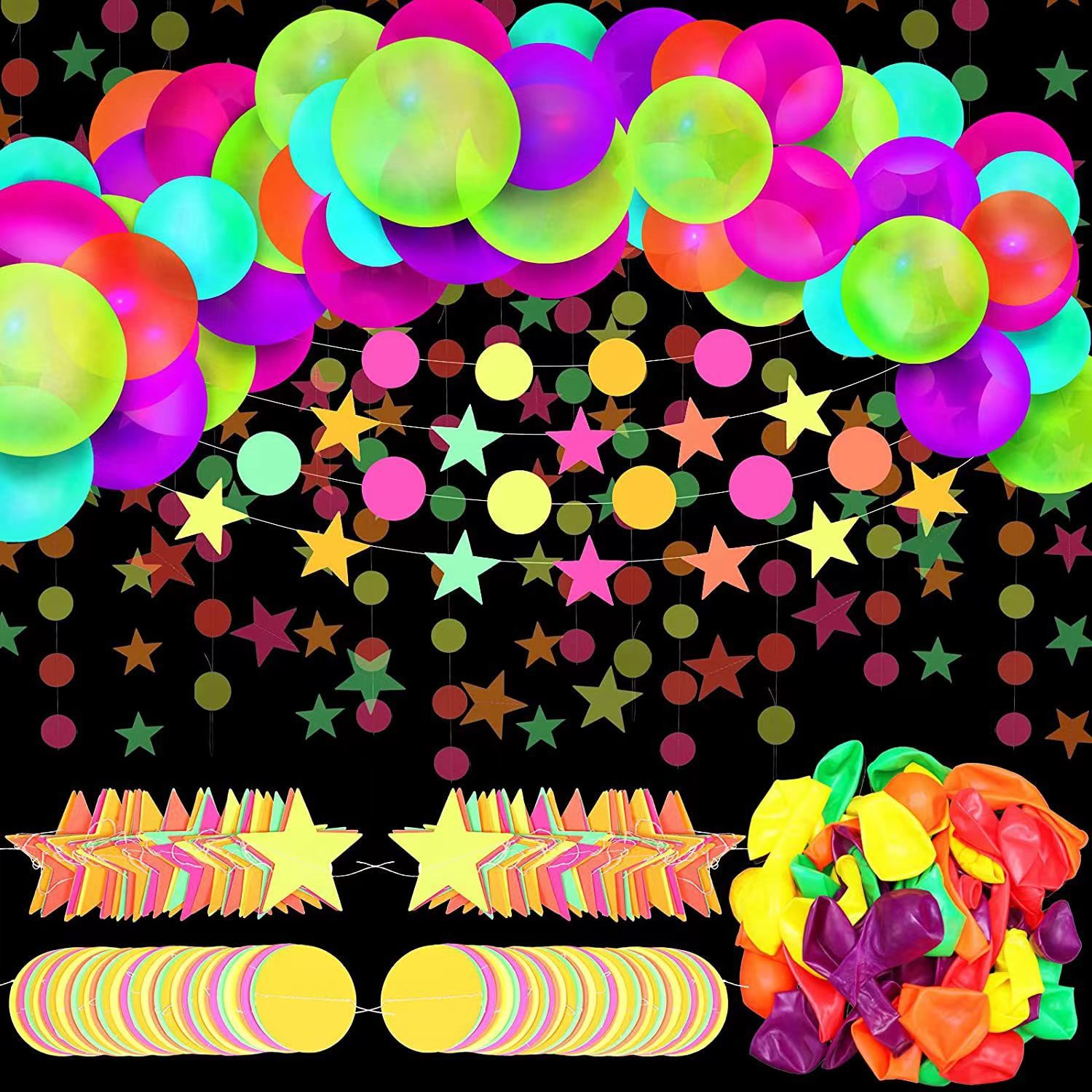 Set de Globos de Neón de 10 y 12 Pulgadas para Venta Transfronteriza en Amazon, Globos Brillantes con Puntos, Set de Globos Fluorescentes