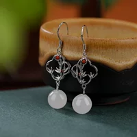 壹鹿银 Platinum bamboo earrings from Khotan district white jade, silver 925 sample, four-leaf clover, bright catchy style