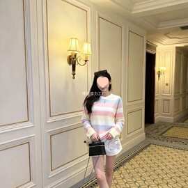 2026早秋新款小香风甜美彩虹条纹宽松套头针织衫上衣潮牌女装
