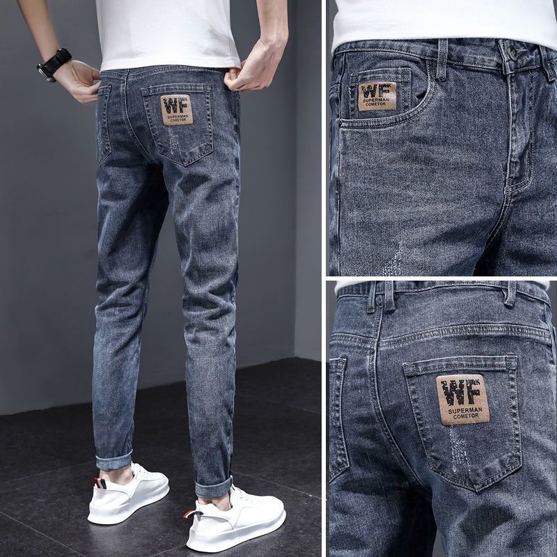 2024 Printemps et Automne Nouvelle Marque De Jeans Élastique Minceur Petite Jambe Pantalon Homme Version Coréenne Tendance Polyvalent Show Slim_voghion.com