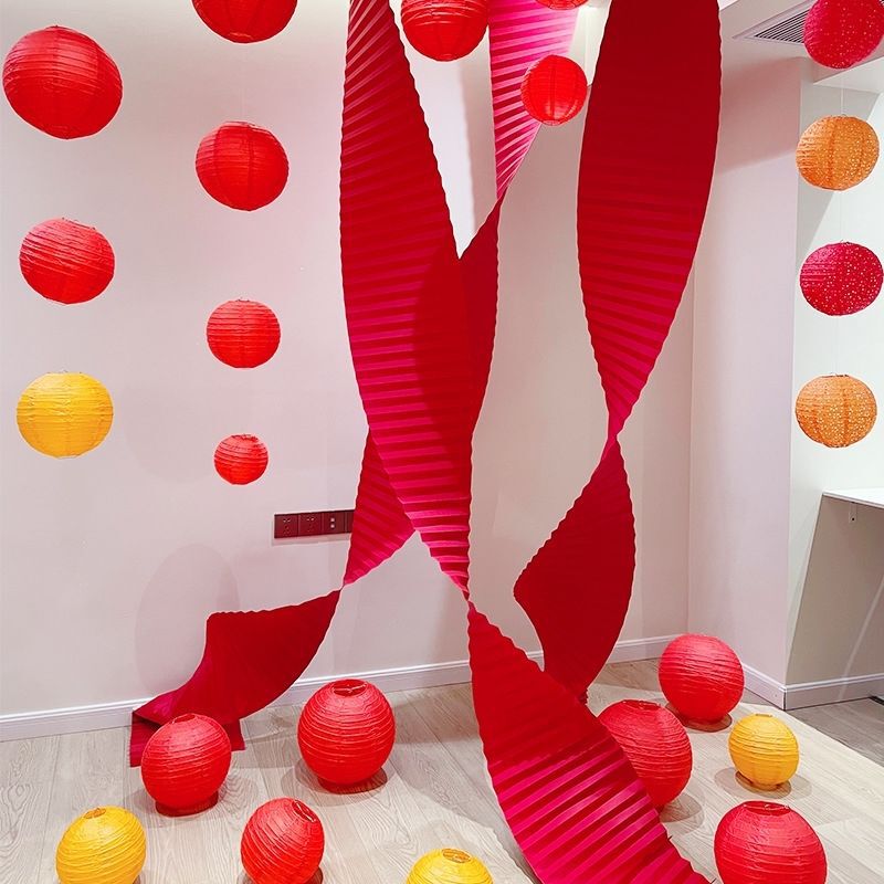 Wedding Room Corrugated Waterfall Lantern Hanging String Man's Living Room Bedroom Hanging Decoration Festive Red Lantern Wedding New House Layout