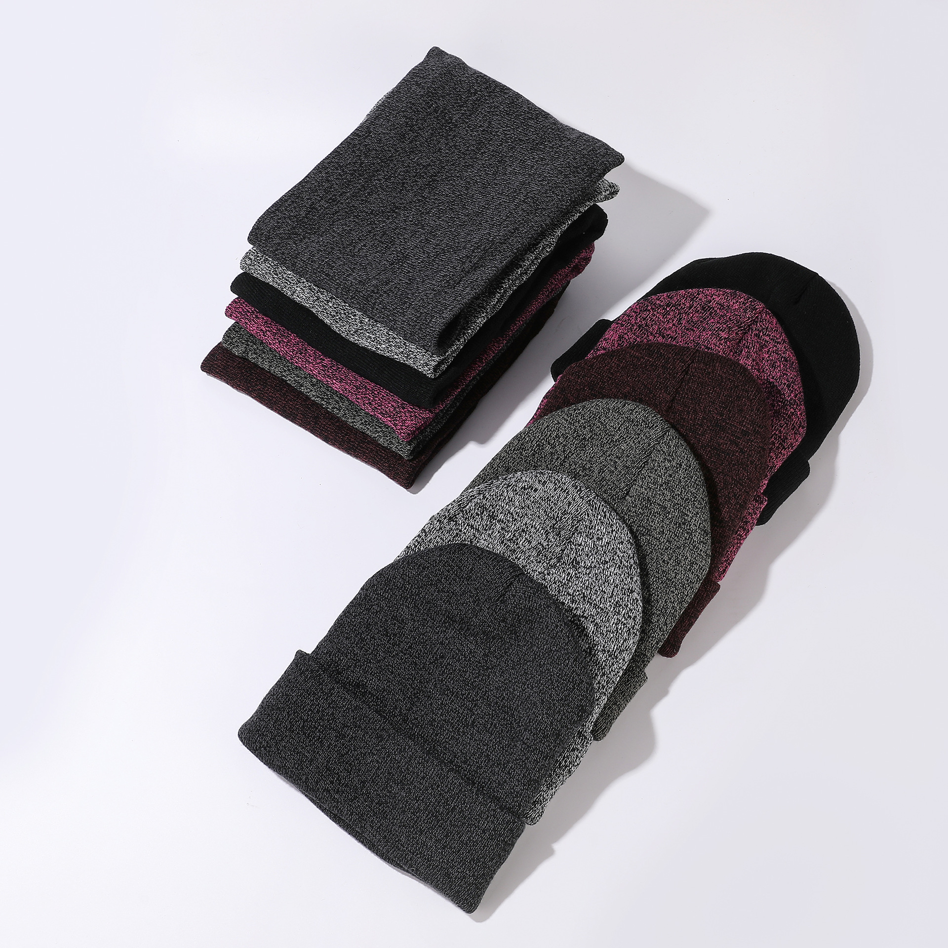 Neue Winter-Strickmütze aus Samt, Schal, Touchscreen-Handschuh-Set, unverzichtbar zum Warmhalten bei Schneewetter, Wollmütze, dicker Halsschutz für Herren_voghion.com