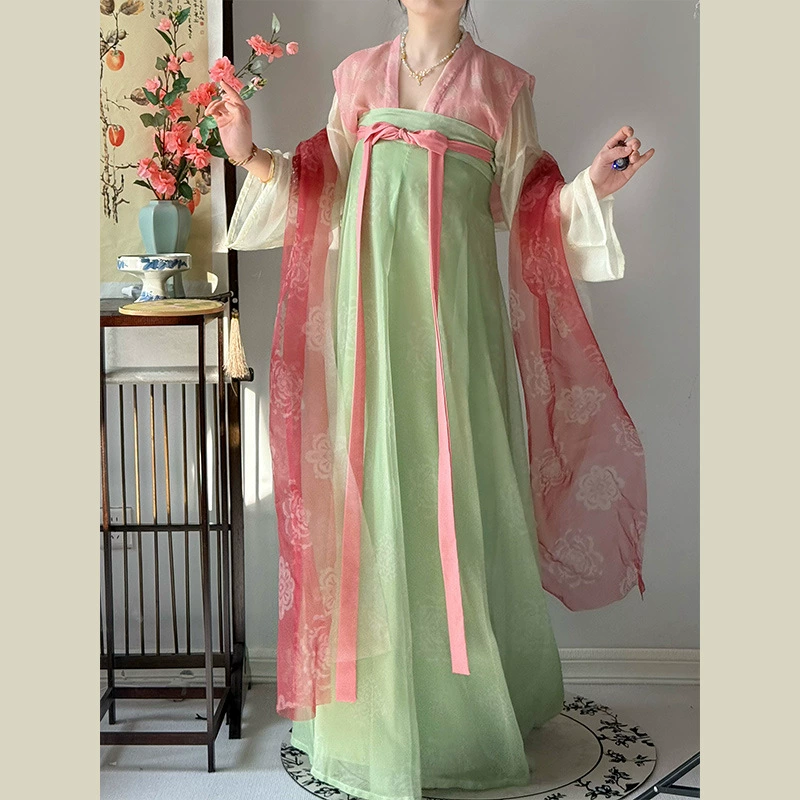 Оригинальный женский ханьфу от Хан Ю Куи [Чун Цзин Си] Реставрация национального костюма в стиле династии Тан. Рубашка без рукавов с юбкой до груди на весну и лето.