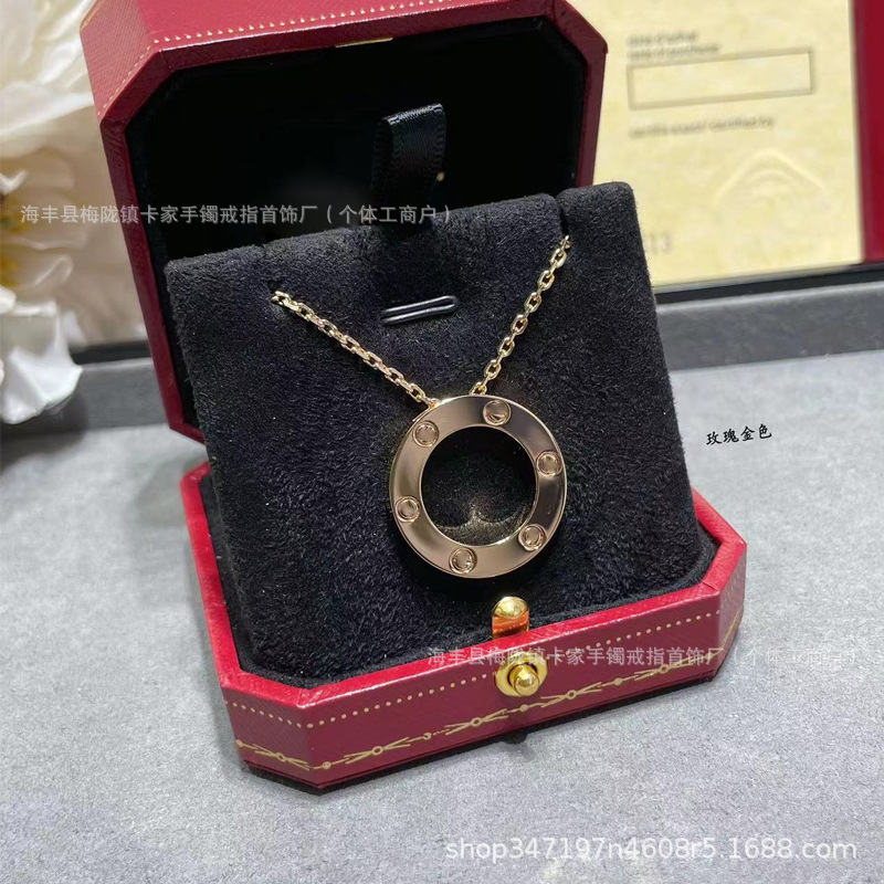 Kajia Thick Chain Nail Necklace Women's Double Ring 18K Rose Gold Full Diamond Pancake Necklace Clavicle Chain for Boyfriend to Give to Girlfriend