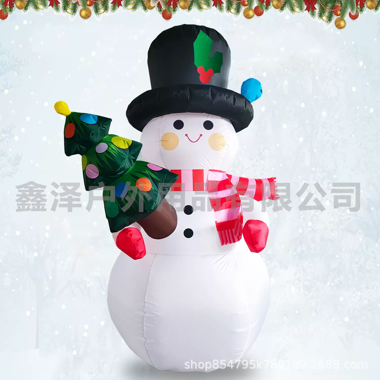 跨境爆款圣诞节庭院装饰礼品 充气圣诞雪人气模 圣诞树模型批发