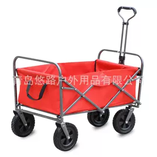 悠路中国红色塑料双刹车折叠布兜车海边钓鱼工具手拉车露营3015