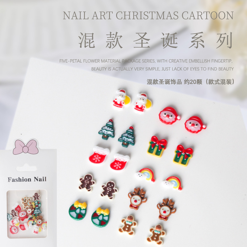 Nail accessories resin Diamond cute cartoon Christmas tree snowman gloves nail decorations 20 mixed Christmas