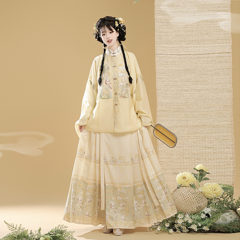 Original Ming Dynasty Han Dynasty [Osmanthus Rabbit] Women's Stand Collar Embroidered Patchwork Pipa Sleeve Ma Face Skirt Spring Autumn Winter Suit