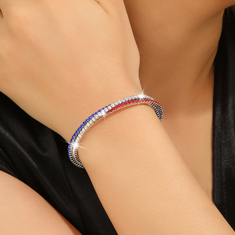 Cross-Border Hot-Selling Jewelry, European and American Style Multi-Row Full Diamond Colorful Fashion Artificial Diamond Trendy Independence Day Bracelet Simple Design