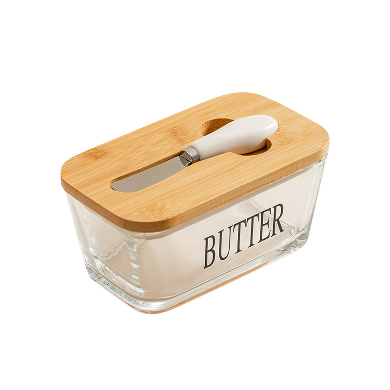 Transfronterizo Amazon nueva cubierta de vidrio queso mantequilla queso pastel caja de postre plato de mantequilla nórdica con cuchillo