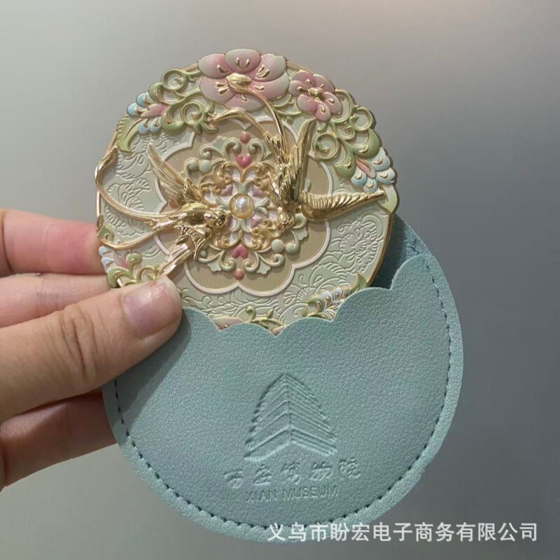 新款西安博物馆文创云雀镜随身镜高颜值伴手礼便携云雀浮雕送礼物|undefined