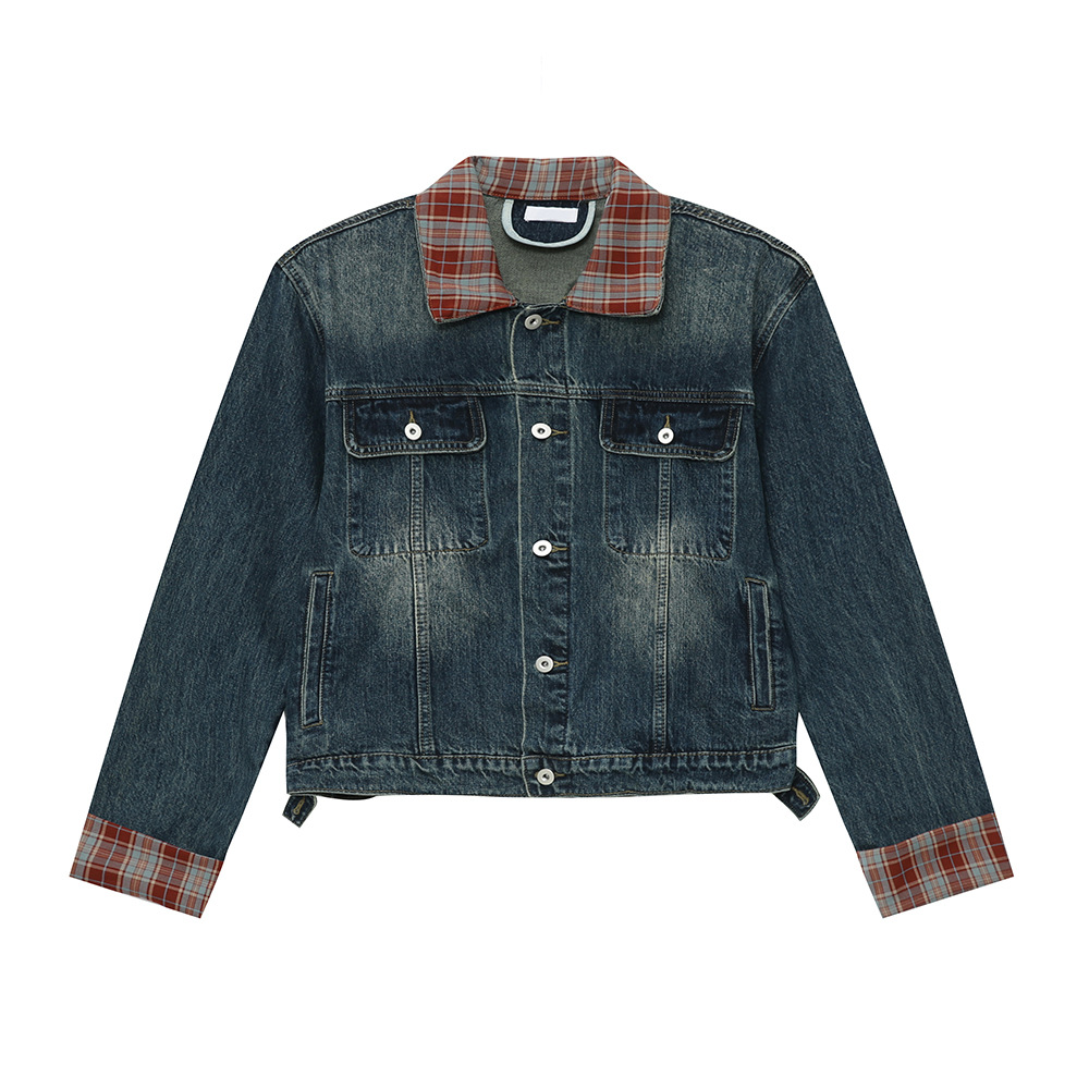 MTLCLOTHES Hombres| 2024 otoño nuevo estilo de Hong Kong retró retrogrado empalme de color contraste de moda conjunto de jeans