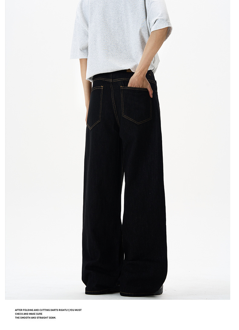 Men's American Vintage Straight Leg Jeans Classic Deep Blue And Black Denim Pants for Relaxed Fit_viptrois.com