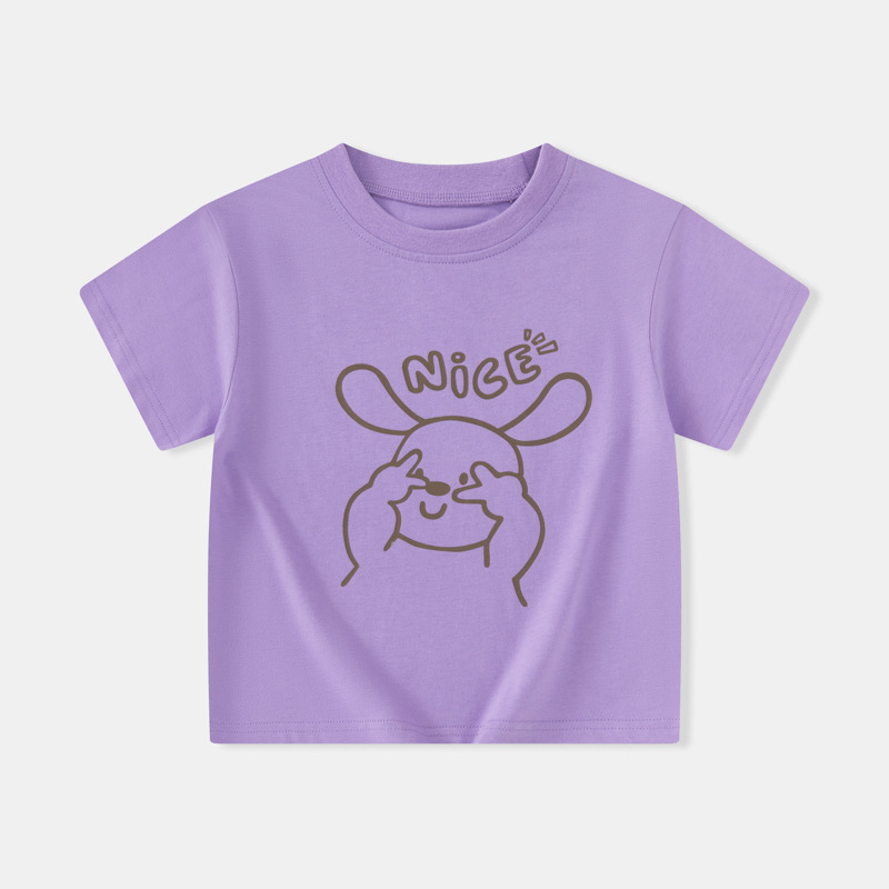 Betop verano nueva ropa para niños camiseta de manga corta versión coreana de dibujos animados para niños conejo niño ropa de color sólido cabello de una pieza