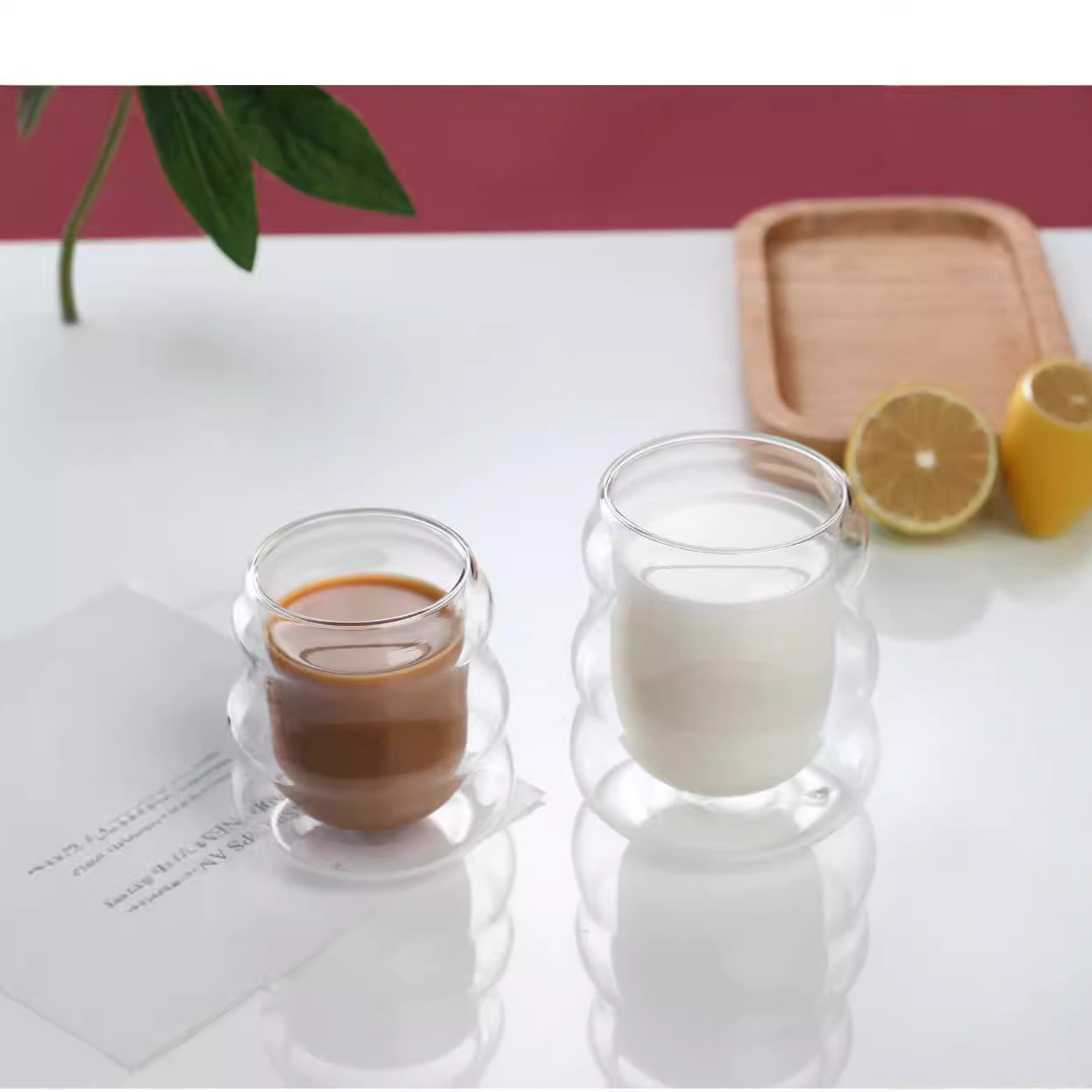 Taza de doble capa de vidrio resistente al calor y resistente al escaldado, taza de bebida fría de leche de café con aislamiento térmico, taza de vidrio doble de oruga doméstica creativa