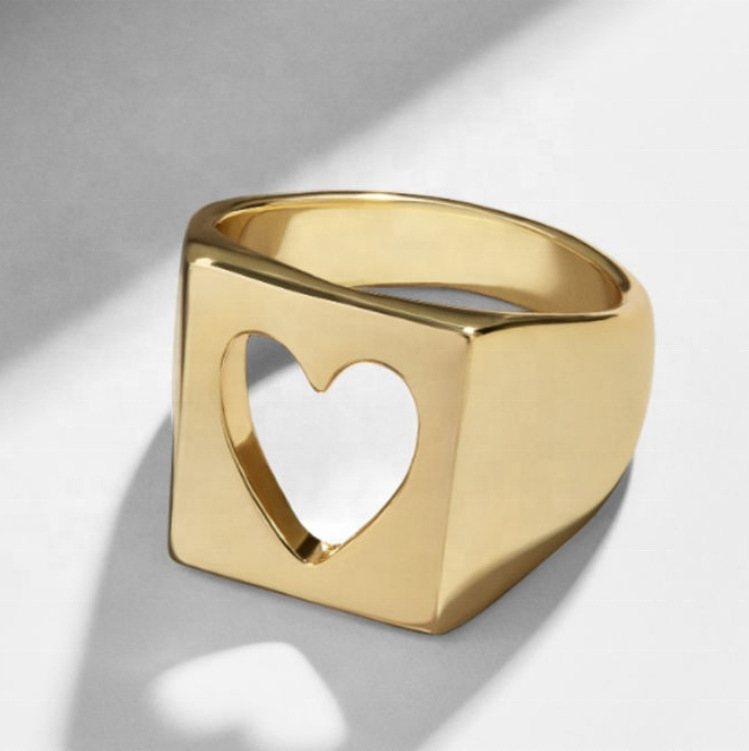 13g Weight Wide Band Ring Classification 6, 7, 8 Ring Size Retro Heart Shape Stainless Steel Hollow Out Wide Band Ring
