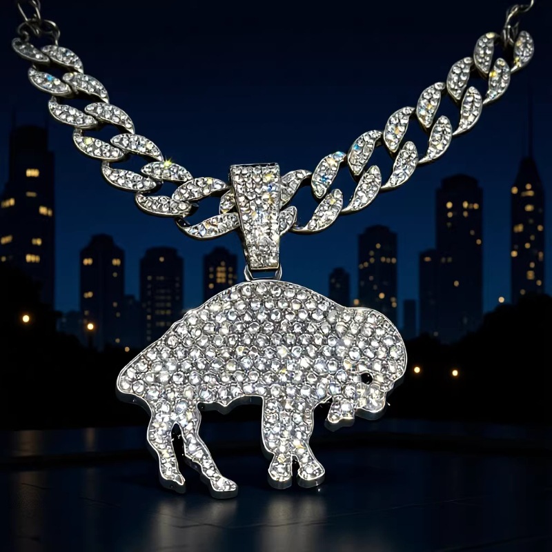 Europa y Estados Unidos Hip Hop fuerza Totem colgante búfalo de diamante cadena cubana rey del desierto explosión de la calle para hombre explosión