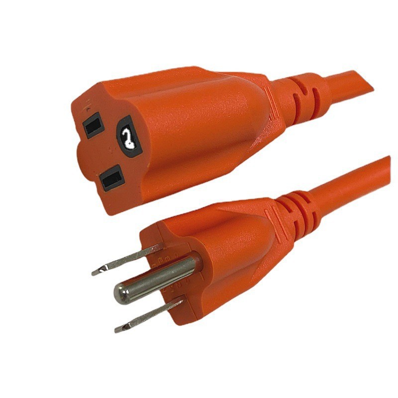 直销爆款 橙色 美式公母延长线 美标16AWG母头电源线美国三芯长线