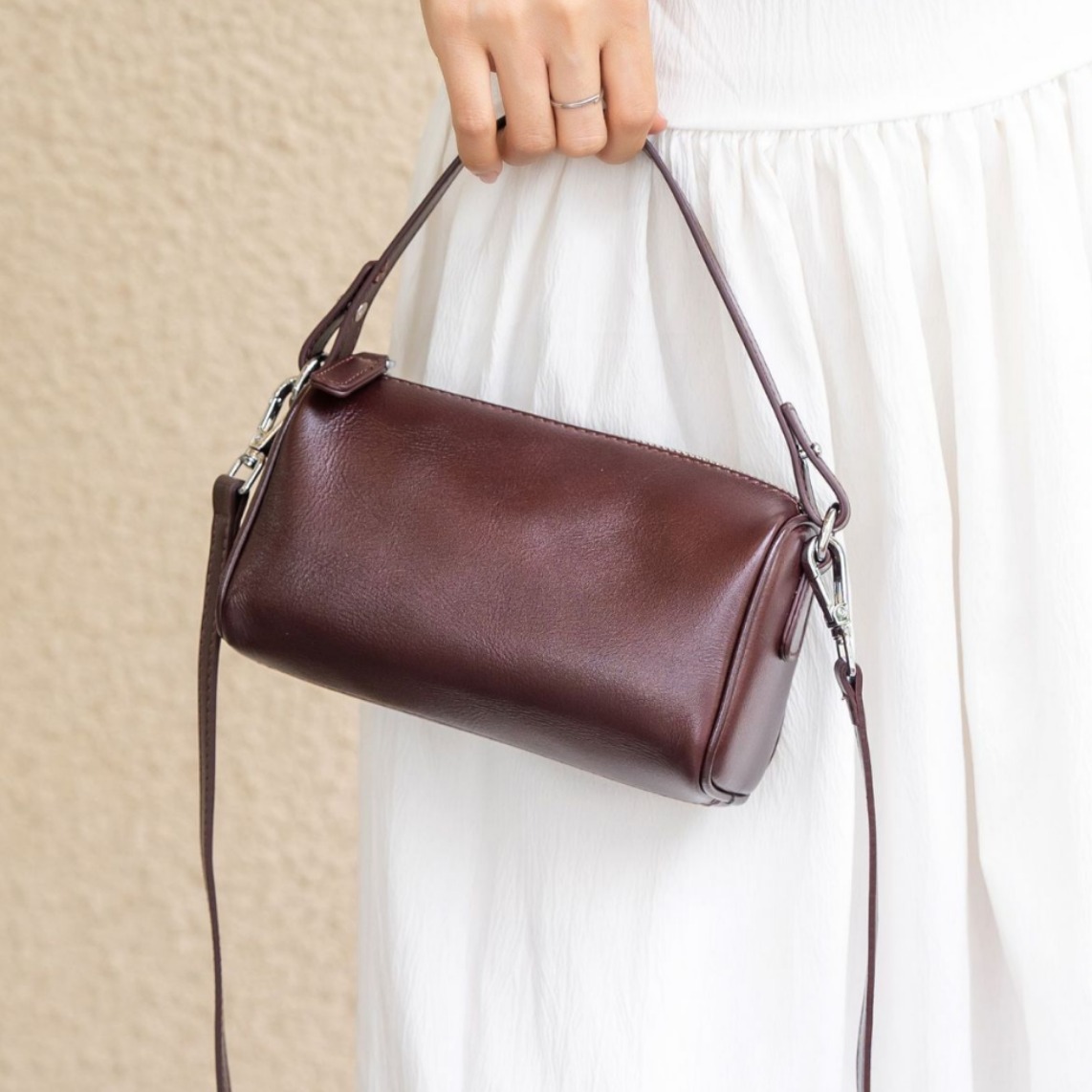 Top Grain Cowhide Leather Shoulder Bag For Women, Fashionable Simple Crossbody Soft Leather Coin Purse, Cylinder Phone Bag, Pillow Bag