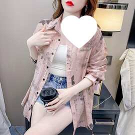 印染长袖防晒衬衫女2026夏季新款时尚防晒服宽松外搭薄款开衫上衣