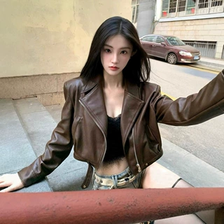 2026新款复古机车皮衣女短款宽松显瘦PU夹克外套辣妹黑色上衣