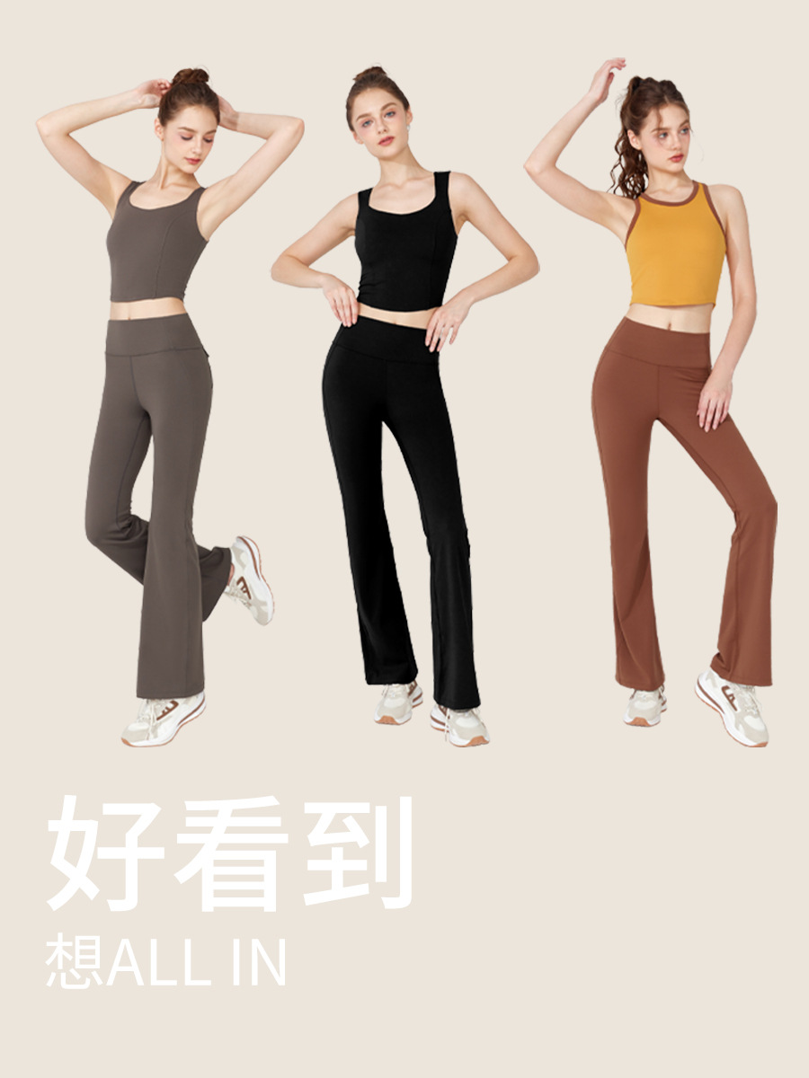 Pantalones de yoga acampanados transpirables de Lycra para Pilates, pantalones deportivos de cintura alta con bolsillos para mujer, pantalones largos deportivos que realzan los glúteos image 5