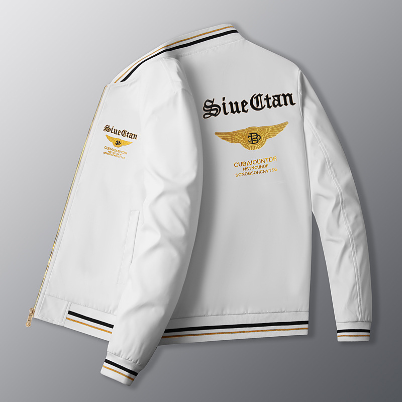 Pánske oblečenie, jesenná a zimná luxusná bunda s ťažkou výšivkou, pánsky stojačik, trendy, voľnočasová ľahká luxusná bunda_voghion.com