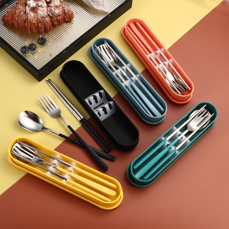 304 Stainless Steel Tableware Fork, Spoon, Chopsticks Three-Piece Set with Vertical Stripes, Boxed Student Travel Camping Set for Outdoor Travel 304 Stainless Steel Tableware Fork, Spoon, Chopsticks Three-Piece Set with Vertical Stripes, Boxed Student Travel Camping Set for Outdoor Travel